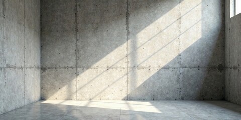 Fototapeta premium Empty Room with Sunlit Concrete Walls and Floor, Ideal for Minimalist Design Concepts