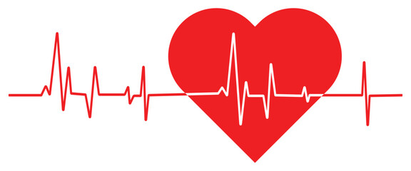 Red heart shape with Heartbeat Pulse Vector Icons – Medical, Cardiology & Love Health Symbols