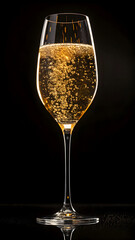 Single Champagne Flute with Rising Bubbles — Minimalist Celebration in Golden Light