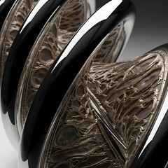 Intricate Reflective Helix: An Immersive Macro Close-Up Revealing the Entwined Metallic Sheen and Organic Texture Under Minimalist Lighting with Subtle Backdrop Accents