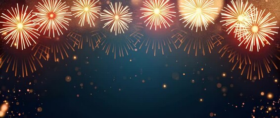 Bold metallic fireworks and confetti border with luxurious copy space for New Year celebration concept as Shiny metallic fireworks and colorful confetti framing luxurious space for New Year celebratio - Powered by Adobe