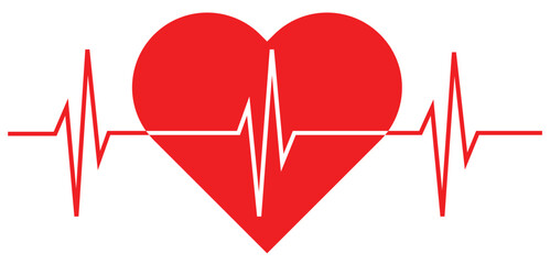 Red heart shape with Heartbeat Pulse Vector Icons – Medical, Cardiology & Love Health Symbols