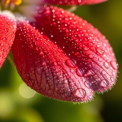 Macro Marvel: Dewdrop-Dusted Petal Embracing Vibrant Textural Patterns with Ambient Sunlight and Subtle Focus Capturing the Essence of Nature’s Intricate Beauty