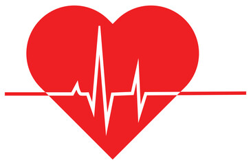Red heart shape with Heartbeat Pulse Vector Icons – Medical, Cardiology & Love Health Symbols