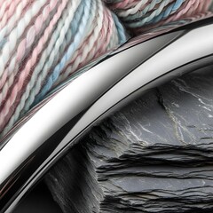 Macro Fusion Journey: Soft Yarn, Polished Metal, and Rugged Shale Textures under Balanced Lighting in a Distinct Tactile Contrast Landscape