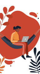 Person in hammock working on laptop representing remote work relaxation and digital lifestyle