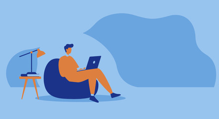 Man working remotely on laptop from comfortable home setup showcasing modern worklife balance