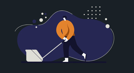 Modern illustration of a person sweeping or pushing symbolizing work effort or task completion