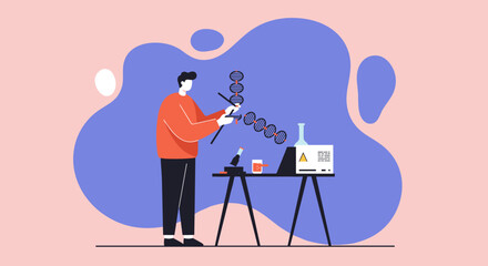 Scientist manipulates DNA in a lab Genetic research biotechnology medical science concept