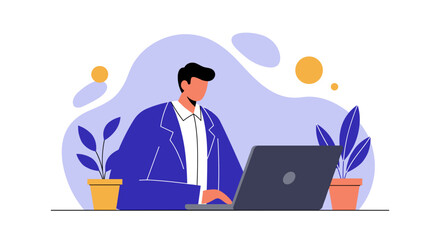 Businessman working on laptop in a modern office setup focused on digital tasks and productivity