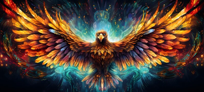 Pointillist grunge design of garuda phoenix with abstract dotted pattern ,generative AI