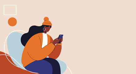 Stylish woman browsing smartphone symbolizing modern digital communication and lifestyle