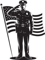 Proud policeman salutes American flag symbol of honor