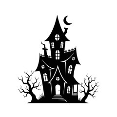 Spooky haunted house silhouette vector for Halloween.