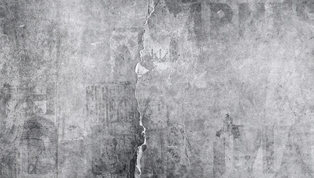 Vintage Newspaper Texture, Monochrome Grunge Paper Background with Newsprint Pattern