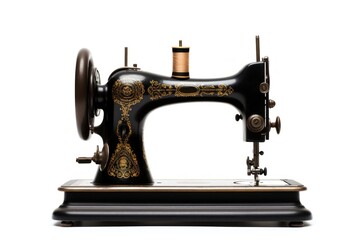 Antique sewing machine white background gramophone technology.