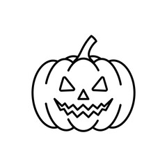 Line Art Halloween Pumpkin with Triangular Eyes and Jagged Mouth.