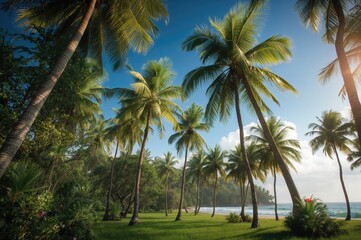 Exotic nature reserve featuring coconut palms and lush greenery