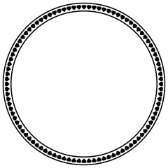 A circular frame made of heart shapes arranged symmetrically on a white background. Perfect for romantic designs, wedding invitations, love-themed decorations, and minimalist artwork.