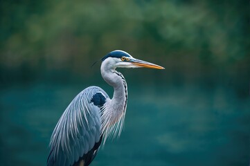 Fototapeta premium Close-up of a colorful heron with natural water backdrop