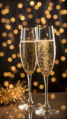 Champagne Toast with Golden Bokeh Lights — Elegant Celebration Moment