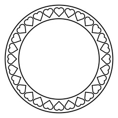 A circular frame made of heart shapes arranged symmetrically on a white background. Perfect for romantic designs, wedding invitations, love-themed decorations, and minimalist artwork.