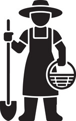 Farmer icon with shovel and basket harvesting