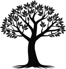 Silhouette of a majestic tree with detailed branches and leaves