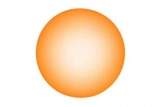 Orange sun-like gradient sphere casting warm light, a glowing solar element on a transparent background, radiating energy