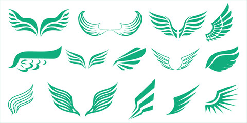 Collection of Green Wing Icons and Symbols on White Background