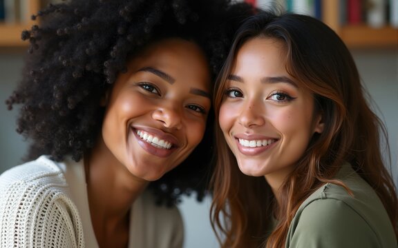 Multiracial puzzled two women thinking and posing on camera. High quality