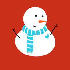 Cute Simple Snowman on Red Background