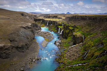 Sigoldugljufur, a Canyon with Waterfalls in the highlands of Iceland also known as the valley of tears.