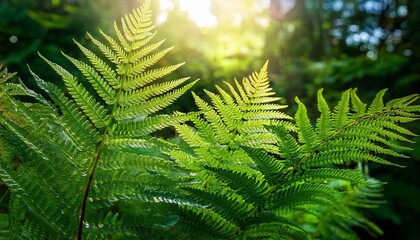 close up fern leaf with spectacular lighting on a dark green background natural ferns pattern beautiful tropical background with green fern leaves natural floral fern foliage in sunlight