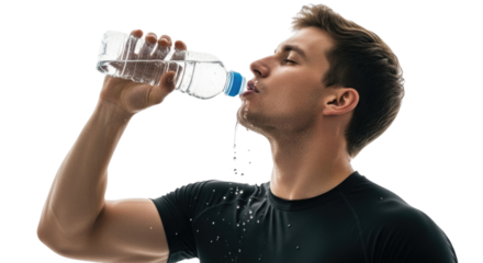 Man drinking water from a plastic bottle isolated cutout transparent png