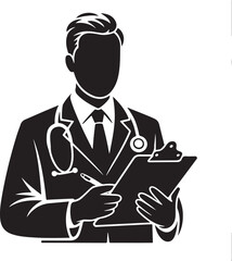 Healthcare professional writing on clipboard chart