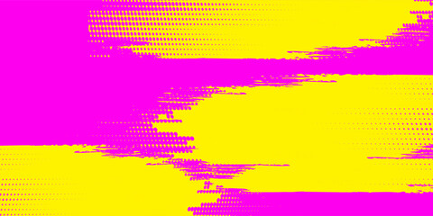 Grunge colored urban punk background with halftone texture, paint drops and splashes. Bright pink and yellow colored banner design. dark mode