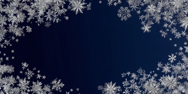 Silver snowflake frame on dark blue winter background