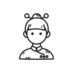 Stylized Icon of A Girl with Bun and Traditional Chinese Dress on Transparent Background