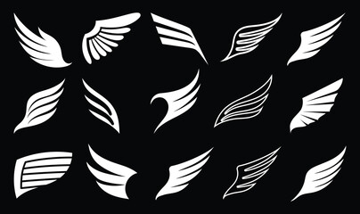 Collection of White Wing Silhouettes on Black Background