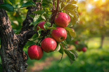 Obraz premium Mature apples hanging from branches
