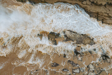 aerial perspective of great waterfall of Yellow River