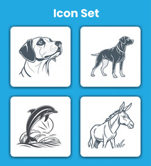 Obraz premium Vector art of icon set featuring a dog, a dolphin, and a donkey