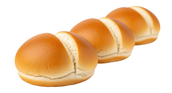 A row of hamburger buns with a cut in the middle isolated cutout transparent png