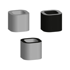 Four volumetric cylinders. Round object shapes. Dark shadow elements. Vector geometric block.