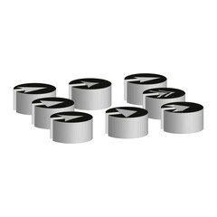 Metal cylinder elements. Abstract round objects. Realistic 3D Vector. Silver shiny background.