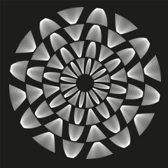 Radial line pattern. Hypnotic circular element. Abstract spiral shape. Vector dynamic background.