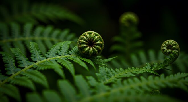 Fern fronds with young fiddleheads