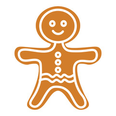 Flat style illustration of a gingerbread man cookie, perfect for Christmas, New Year, winter holiday baking, and festive food designs.