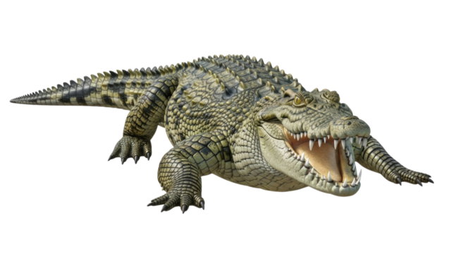 A large crocodile with open jaws isolated on white background cutout transparent png